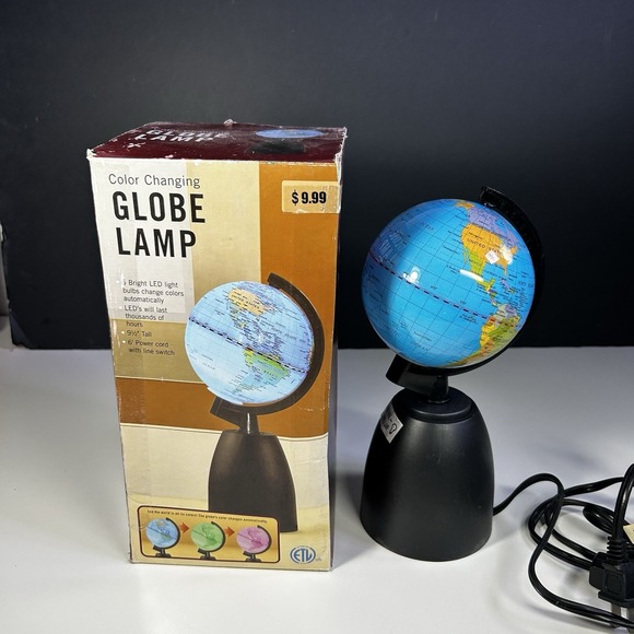 Color Shift LED World Globe Lamp 9.5" Map Night Light w/ Base Tested Working. - Picture 4 of 11